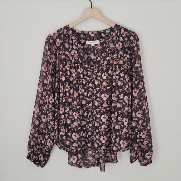 Loft Floral Chiffon Button Front Blouse Size Extra Small - Picture 1 of 8
